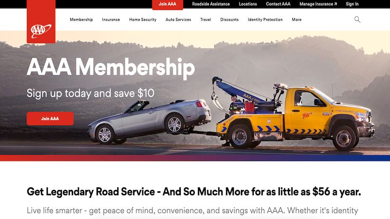 AAA Travel and Auto Club home page