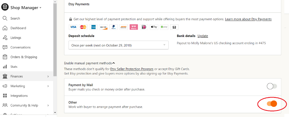 Screenshot of instructions for accepting cryptocurrency on Etsy