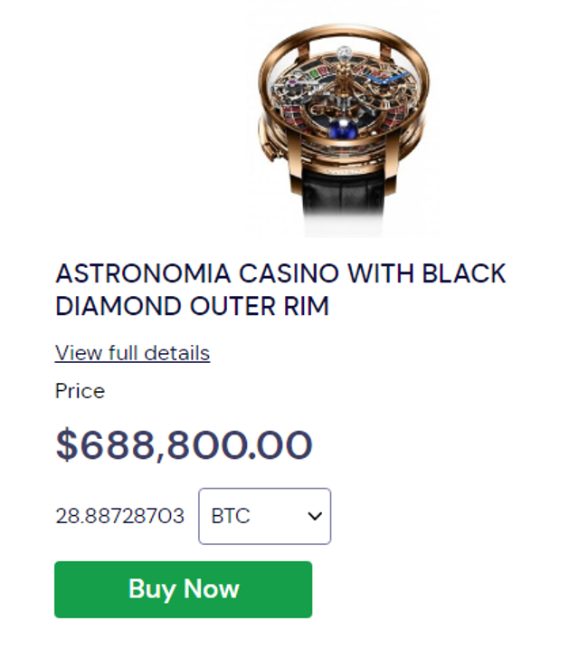 Screenshot of Astronomica watch sold on CryptoExchange