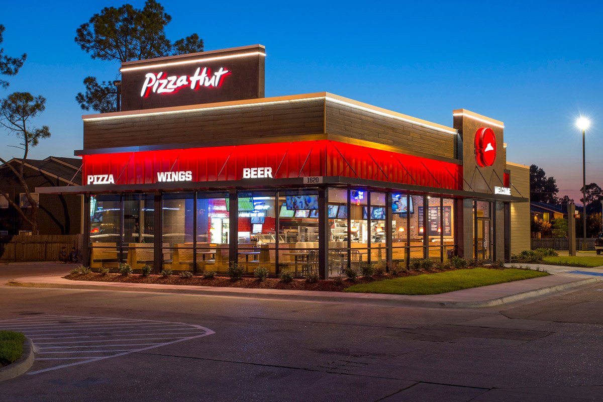 The exterior of Pizza Hut.