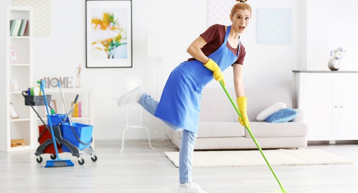 Woman cleaning energetically