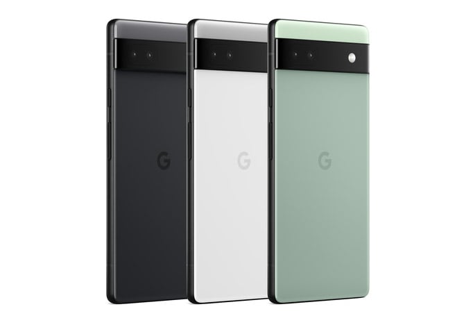 This is a photo of the black, white and green google pixel 6a
