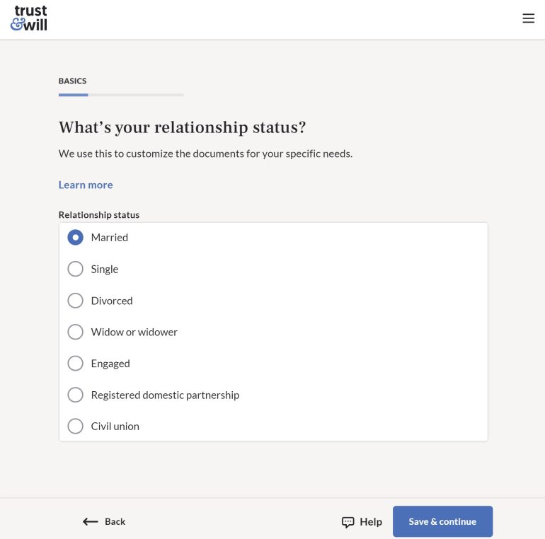 Questionnaire regarding relationship status