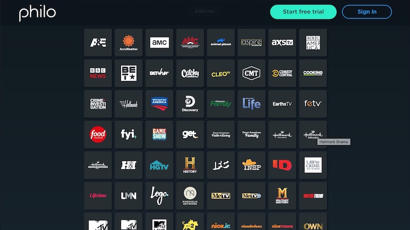 channels available on Philo