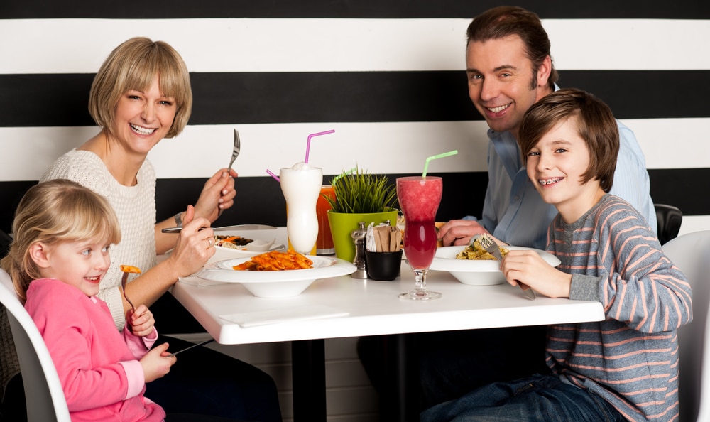 Family dining in a restaurant